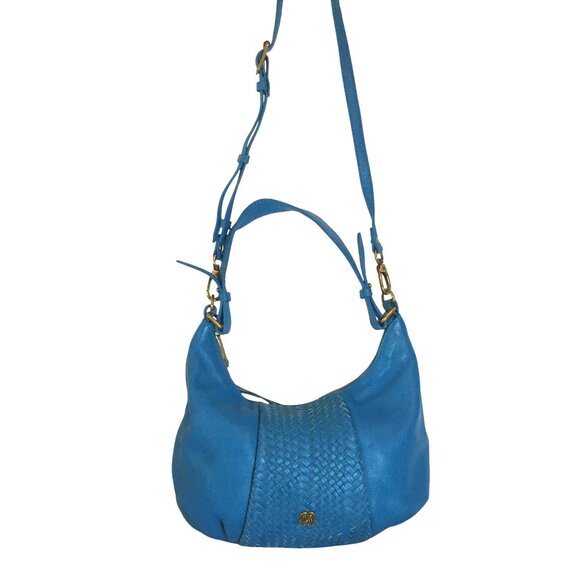Elliott Lucca Crossbody Bag Blue Woven Leather With Adjustable Strap - Picture 1 of 13